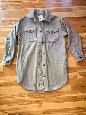 Aerie Gray Fleece Button Front Long Shacket Shirt Jacket XS Cabincore Cozy Camp